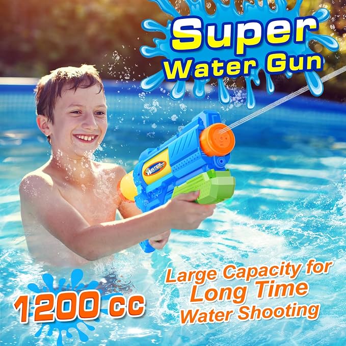 Super Water Gun for Kids Adults: 1200cc Super Water Gun Soaker 2 Pack Squirt Blasters with Impressive Range - Ideal Toys for Boys Girls Summer Outdoor Swimming Pool Beach Sand Water Fighting Fun