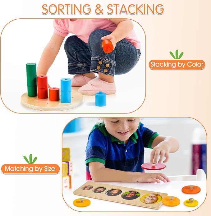 WOODMAM Wooden Montessori Toys for 1+ Year Old, 9 in 1 Learning Educational Toys for Toddler with Educational Box, Xylophone, Pound Bench, Shape Puzzle and More, Baby Toy Gift for 13-18 Months