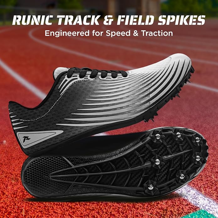 RUNIC Track & Field Shoes for Men, Women & Kids – Pro Running Spikes for Sprint, Race & Training – 7 Spikes + Extra Spikes & Wrench (US Men Size)