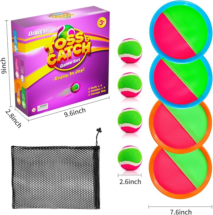 Toss and Catch Ball Game Set - Outdoor & Indoor Sports Toys for Kids - Outside Games for Yard, Lawn, Camping, Beach, Pool - Classic Sticky Paddle Ball Toy for 3 4 5 6 7 8-12 Year Old Boys Girls Gifts