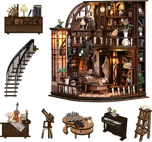 Roroom 3D Puzzles for Adults, Vintage Book Nook Kit with LED Light, Wooden DIY Miniature House Kit for Bookshelf Decor-Creative Crafts for Family and Friends