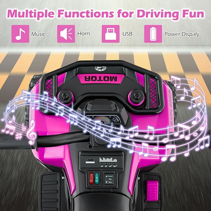 OLAKIDS Kids ATV with Spray Function, Remote Control, Storage Trunk, 6V Toddler Ride on Toy, Pink