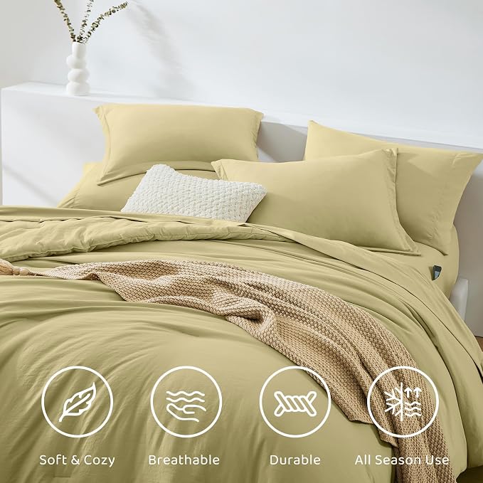 WRENSONGE Full Size Comforter Set- 7 Pieces Hemp Bed in a Bag Full Size Comforter with Fitted Sheet, Flat Sheet, 2 Pillow Shams, 2 Pillowcases, Warm Bedding Sets for All Season