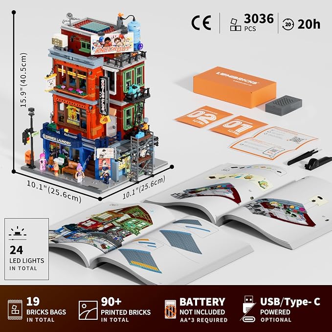Lumibricks Street Fusion Boxing Club Lighting Building Bricks Set - City Town Modular Playset Collection Display kit with Minifigures 3036 Pcs for Adults & Teens & Life Enthusiasts