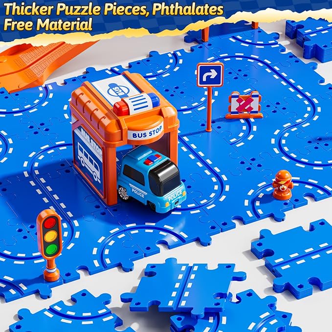 Floor Puzzles Race Track Cars Toys for Boys & Girls Age 3-5 4-7 | Birthday Gifts for 3 4 5 6 7 8 Year Old Kids
