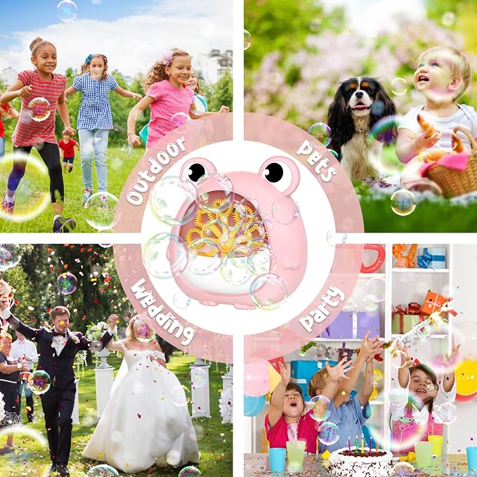Frog Bubble Machine Toys for Kids 3-8 Years Old: Bubble Blower Maker with 2 Solutions, Outdoor Party Toy, Birthday Gift for 3 4 5 6 7 8 Year Old Girls Boys, Pink
