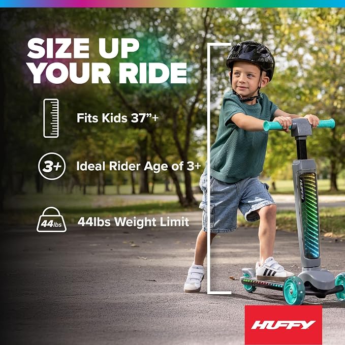 Huffy Toddler 3-Wheel Scooter for Kids, Multiple Colors & Licensed Character Graphics, Ages 3+, Durable Steel Frame, Wide Non-Slip Deck, Stable Lean-to-Steer Design, Light-Up Options, Girls/Boys