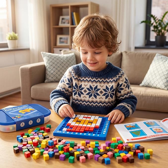 Pixel Art Challenge Kit for Kids - 400PCS Pixel Cubes in 10 Vibrant Colors | STEM Toy for Fine Motor Skills & Kindergarten Learning