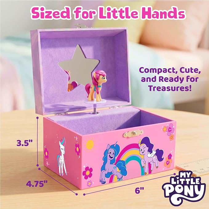 My Little Pony Jewelry Box for Girls Musical Jewelry Box with Spinning Sunny Starscout Figurine, My Little Pony Toys for Kids Ages 3-5 Plays My Little Pony Theme Song
