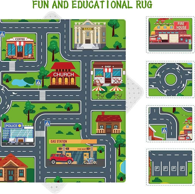 Kids Car Playmat, Kids Rug for Playroom Car Mat Town City Road Traffic Rugs, Play Mat for Floor, Extra Large Boys Kid Car Track Play Rug (Style Four, 110.2 X 78.7 INCH)