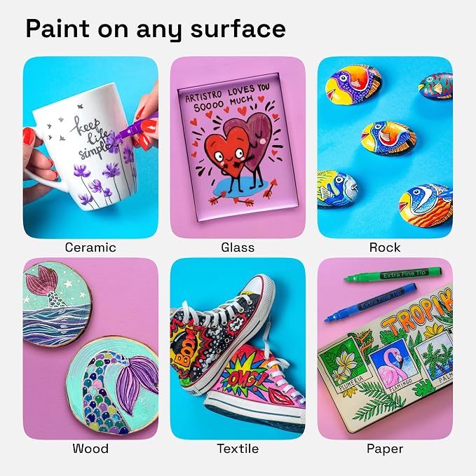ARTISTRO 15 Acrylic Paint Markers - Paint Pens for Glass Marking, Rock Painting, Ceramic, Wood, Fabric, DIY, Craft, Canvas - Art and Craft Supplies for Adults, Teens, Kids (Extra Fine Tips)