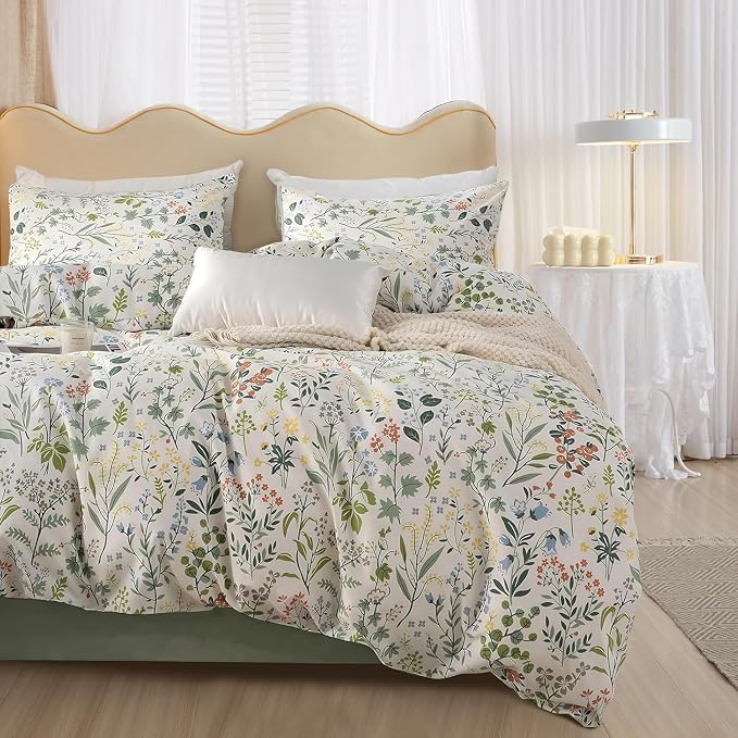 Botanical Floral Comforter Set Twin XL Fluffy Soft Garden Style Cute Floral Bedding Comforter Vintage Botanical Flowers Comforter with 2 Pillowcases Aesthetic Wildflower Cottagecore Comforter Set