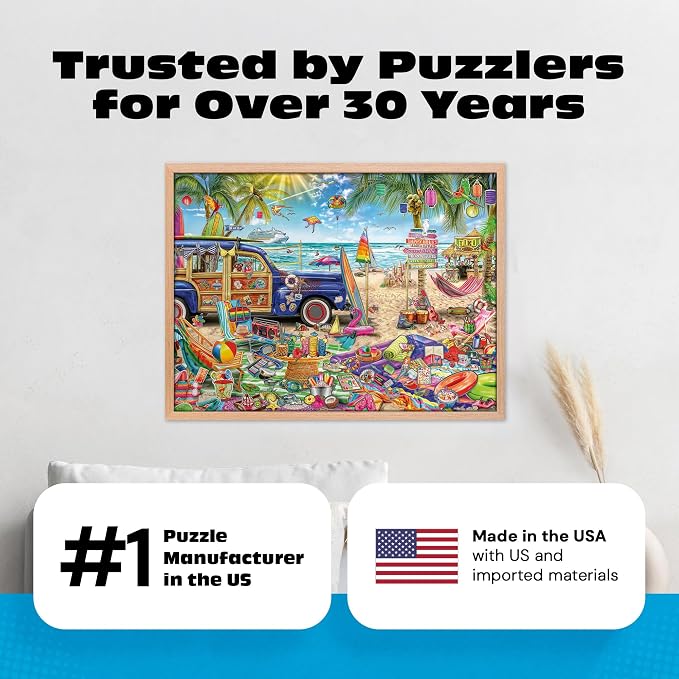 Buffalo Games – Aimee Stewart Beach Vacation 1000-Piece Jigsaw Puzzle for Adults, Silver Select Premium Puzzle with Foil Accents