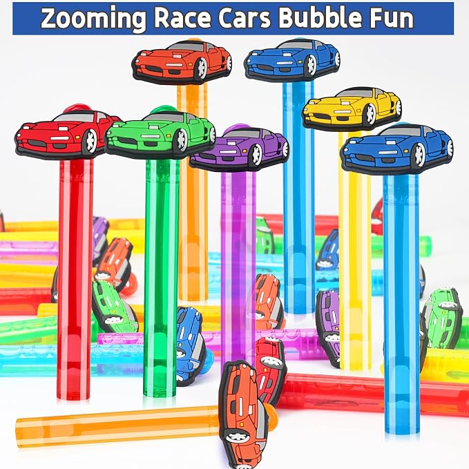 Race Car Party Favors 24Pcs Bubble Wands for Wheel-Themed Birthday Party Supplies, Kids Pinata Goodie Bag Stuffers & Classroom Prizes Gifts