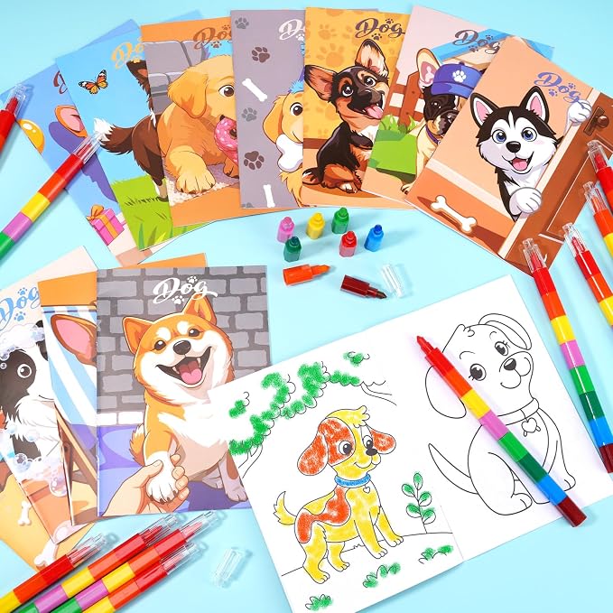 BenLouis 24 Pcs Dog Mini Coloring Books Kids Cute Puppy Activity Books Bulk for Girl Boys Kids Pet Paw Birthday Themed Goodie Bags Stuffers Return Gifts Classroom Travel