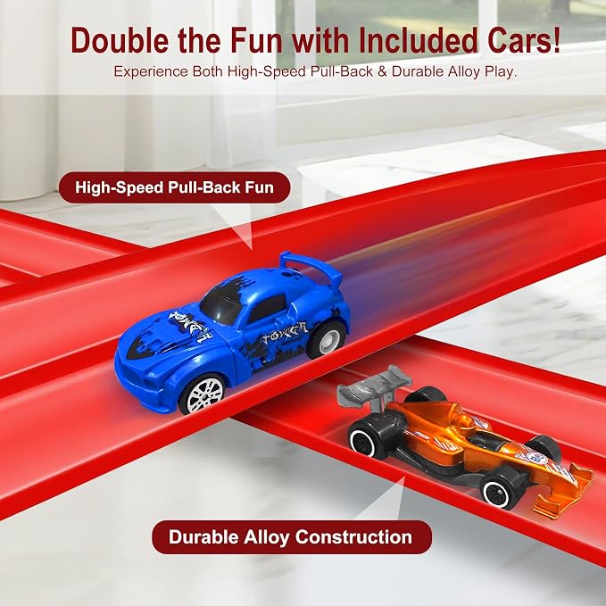 Flexible Race Track for Kids Starter Set - 20FT Flex Race Car Ramp Track, Rolls Up Portable DIY Racetrack Compatible with Hot Wheels & Diecast 1/64th Cars