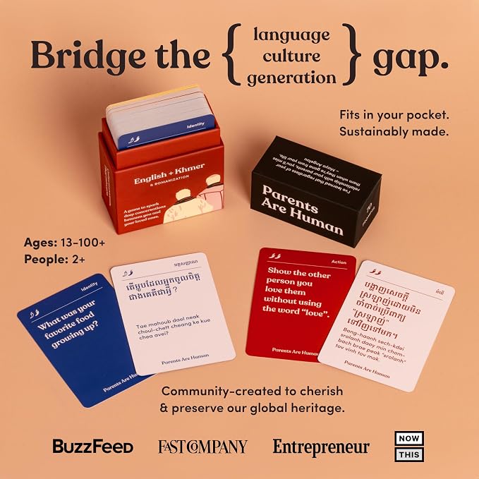 Parents Are Human, Relationship Cards, Get to Know Each Other Better, Parents, Families, Teens & Kids Relationship Building, Light & Deep Questions, 70 Questions & Activity Cards, English + Khmer