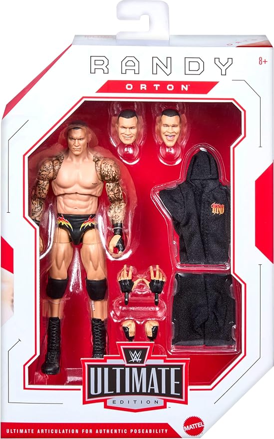 Mattel WWE Ultimate Edition Action Figure & Accessories Set, Randy Orton 6-inch Collectible with Swappable Heads & Hands, 30 Articulation Points