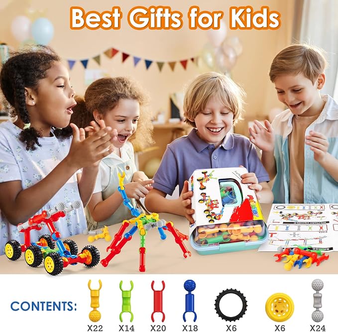 Kids STEM Building Toys for 3 4 5 6 7 8+ Year Old Boy Girl Birthday Gift, 110 Pcs Educational Building Blocks for Kids Ages 3-5 5-7 4-8 6-8, Preschool Stem Kits Engineering Creative Activities Games