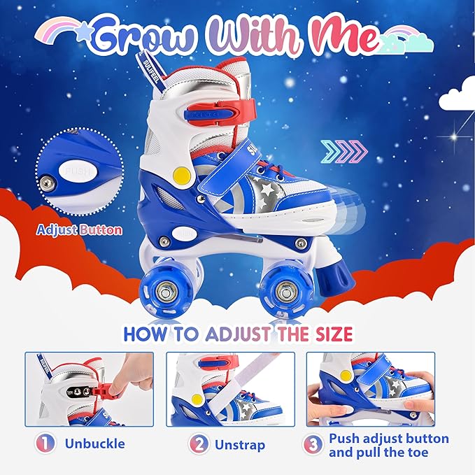 SULIFEEL Rainbow Unicorn 4 Size Adjustable Roller Skates for Girls Boys for Kids Ages 3-5 5-8 6-12 Children Skates Indoor Outdoor