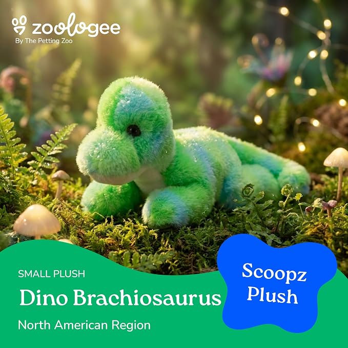 The Petting Zoo Dinosaur Brachiosaurus Stuffed Animal Plushie, Gifts for Kids, Scoopz Dinosaur Animals, Green Dinosaur Plush Toy 8 Inches