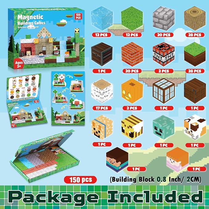 Magnetic Blocks - 150 PCS Build Magnetic Windmill Falls Homes - Magnetics Toys for Montessori Toddler Easter Christmas Birthday Gifts - STEM Sensory Toys for 3 4 5 6 7 8 9 10 Year Old Boys & Girls