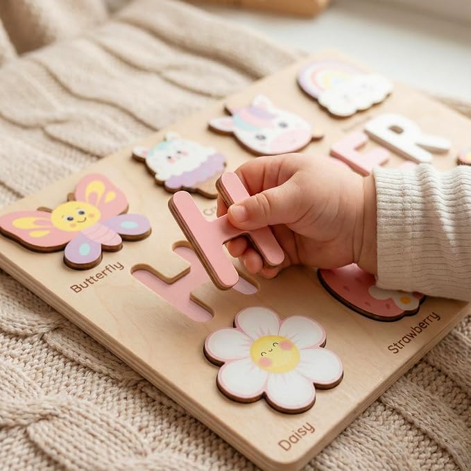 Personalized Name Puzzle for Toddlers 1-3, Custom Wooden Name Puzzle Gift for Baby Girls Boys, Personalized Baby Shower & First Birthday Gift, Montessori Learning Toy, CPC Certified (Animal Puzzle)