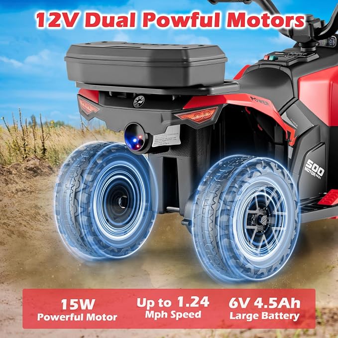 OLAKIDS Kids ATV with Spray Function, Remote Control, Storage Trunk, 6V Toddler Ride on Toy, Red