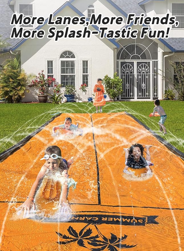 Spring Water Slip and Water Slide, 22ft *2 Lanes Slip Water Slides for Kids Backyards Ages 5-8 8-12 with Sprinkler and Inflatable Bodyboards, Summer Water Fun Toy for Outdoor Lawn Games Play