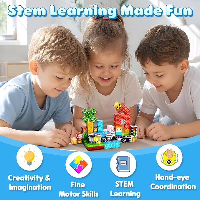 100PCS Magnetic Blocks, 0.8 inch Magnetic Building Cube Set for Kids Ages 3+, Constructions STEM Stacking Tiles Toy Building Birthday Gifts for Boys Girls