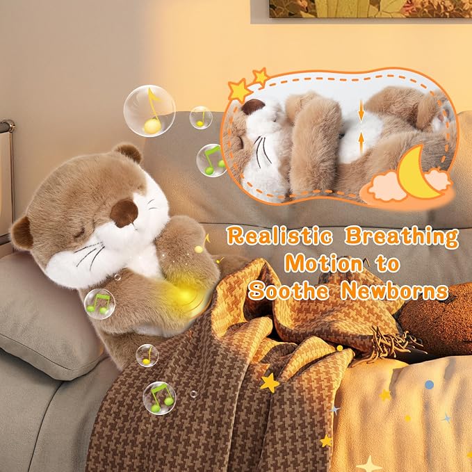 LUKETURE Breathing Otter Plush Toy with Rhythmic Motion, Soft Night Light & White Noise, Calming Plush Companion for Relaxation, Cozy Sleep Aid Stuffed Animal for Home & Travel