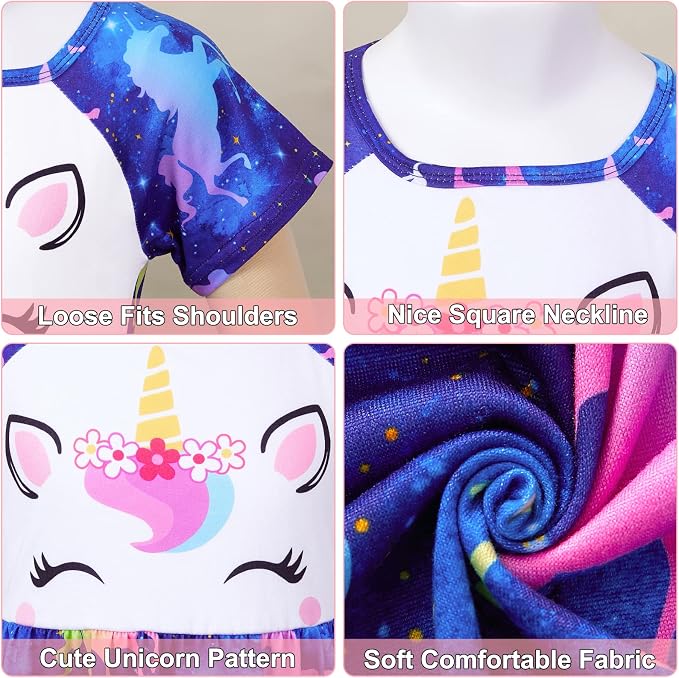 Play Tailor Doll and Girl Matching Nightgown Unicorn Outfit Pajamas Night Dress for Girls and 18" Dolls Clothes
