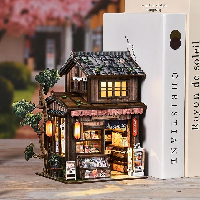 Book Nook DIY kit(Fantasy Country Store) Booknook kit with LED Light, DIY Dollhouse Houses, Craft kit for Adults, 3D Wooden Puzzles, Book Corner
