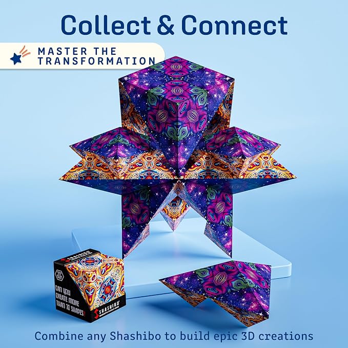 Shashibo Sensory Fidget Toy for Adults & Kids, Stress Relief Fidget Toy for Adults, Teens & Kids, Cool Fidget Toys for Desk, Classroom Must Have, Sensory Shape Shifting Cube, 100+ Possible Shapes