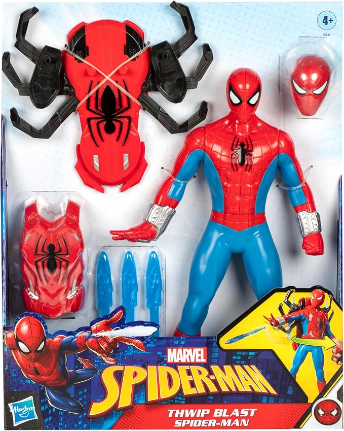 Marvel Spider-Man Thwip Blast Spider-Man Action Figure with Accessories, 11-Inch-Scale Super Hero Toys for Kids Ages 4 and Up