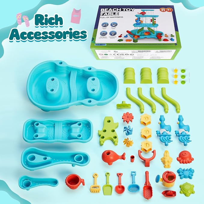 4 -Tier Kids Sand and Water Table for Toddlers - Outdoor Water Sand Play Table Toys for Boys Girls, Summer Splash Activity Sensory Table Party Birthday Gift for Kids 3-5 6-12