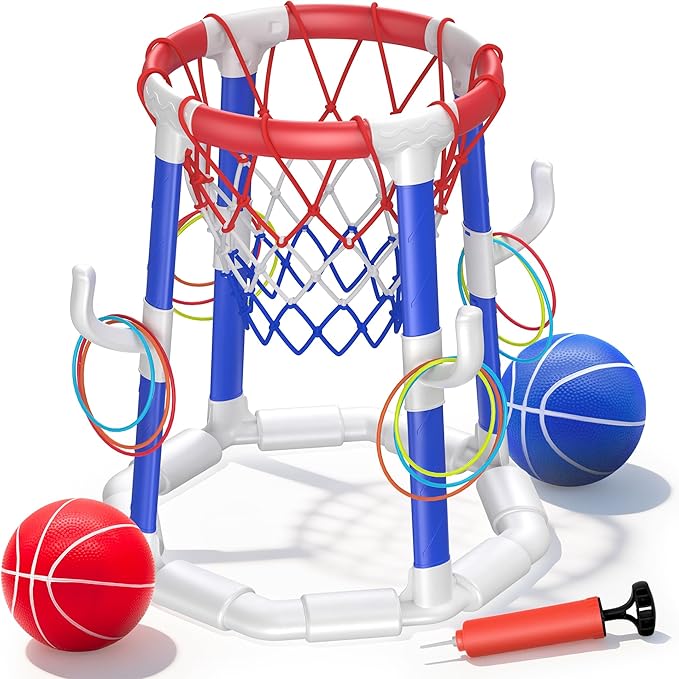 Laoyebaohao Pool Basketball Hoop Pool Games Pool Toys Ring Toss Game with 2 Basketballs Floating Basketball Hoop for Pool for Kids & Adults Indoor Outdoor
