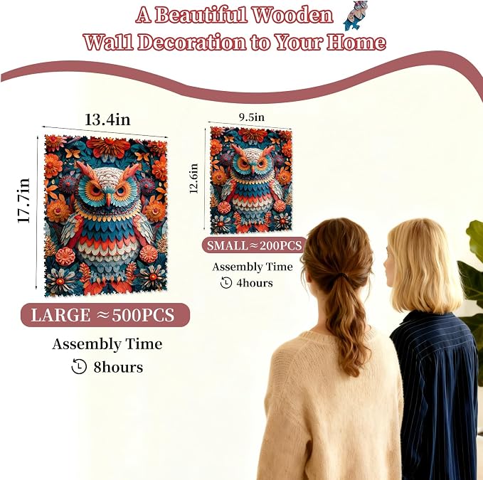 MEATRN Multicolored Owl Wooden Puzzles for Adults - 515 Pieces Natural Wood Jigsaw Puzzle, Laser-Cut Precision, Forest Wildlife Animal Theme, Relaxing Family Game & Creative Gift, 13.4x17.7in