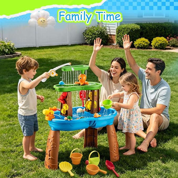 VROGTIK Water Table for Toddlers 3-5, Kids Sand Water Table with Fishing Game Set, Sensory Play Table Toys for Outdoor Pool Beach Backyard Summer Birthday Gift for Boys Outside Toys for Toddler