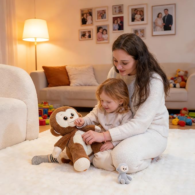 Monkey Stuffed Animals, Mommy Monkey Plush with Baby, 5 Pcs Plush Toy for Girl Boy, Birthday Gifts for Kids