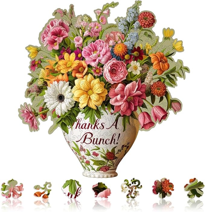 Wooden Puzzles for Adults, Flower Vase 200 Pieces Jigsaw Puzzles, Unique Shaped Liberty Wooden Puzzles Birthday Gifts for Mom Adults and Kids, Family Game 11.2 * 10.8in