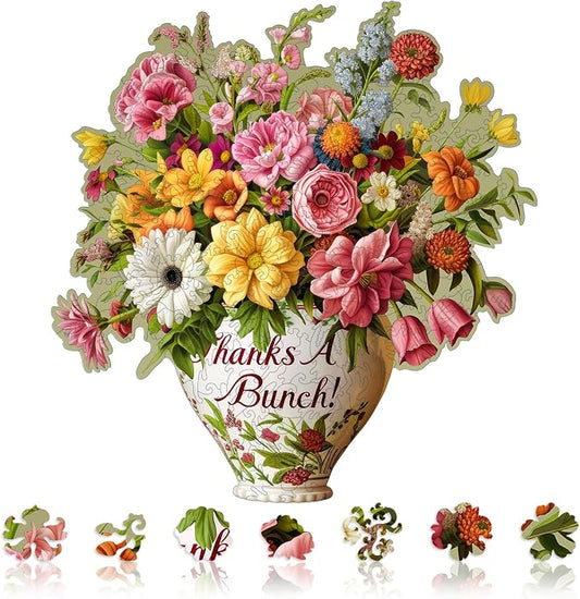 Wooden Puzzles for Adults, Flower Vase 200 Pieces Jigsaw Puzzles, Unique Shaped Liberty Wooden Puzzles Birthday Gifts for Mom Adults and Kids, Family Game 11.2 * 10.8in