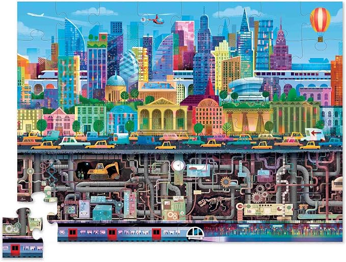 Crocodile Creek Above + Below 60-Piece Jigsaw Floor Puzzle - Fun Floor Puzzles for Kids Ages 4-8, Big City