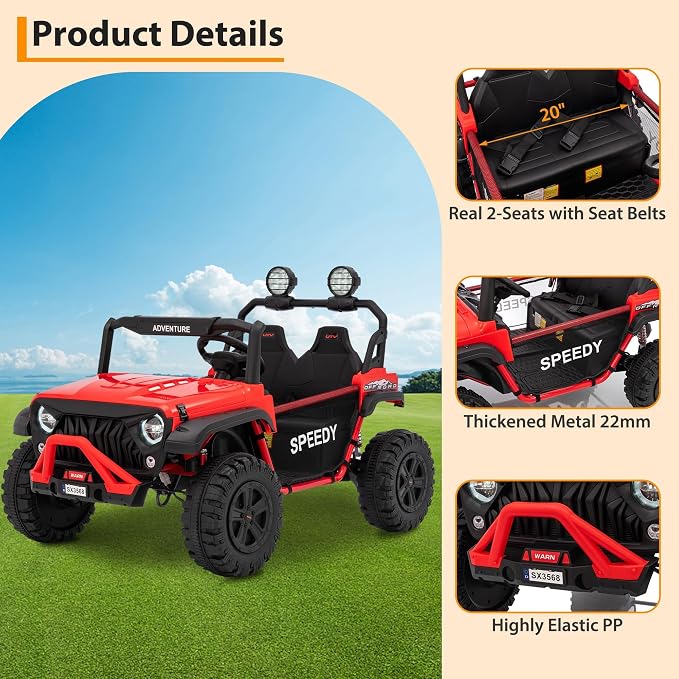 24V Ride on Car for Big Kids, Iron 2 Seater Ride on Toy, Fast 4.97MPH Truck, 4WD Kids Electric Vehicles with Remote Control, Spring Suspension, Front & Behind LED Lights, Dual Storage, Music,