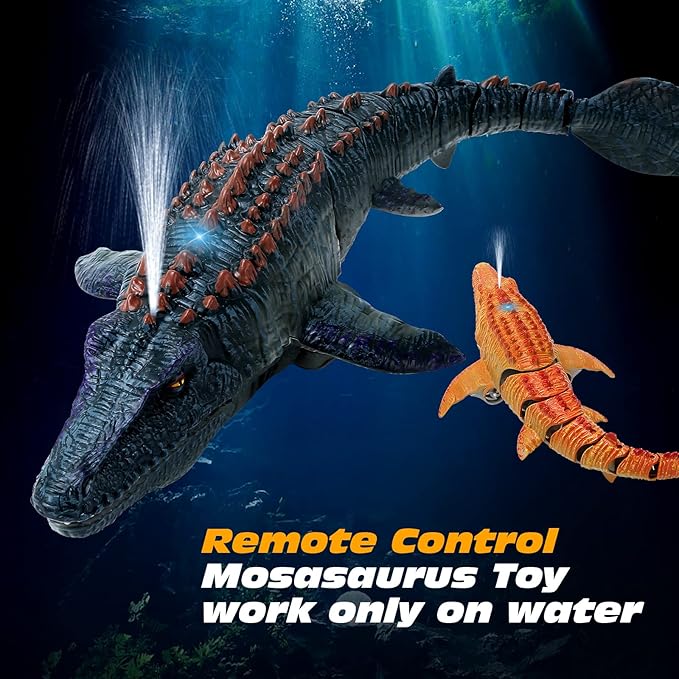 fromeasy Remote Control Dinosaur Toys for Kids 3 4 5 6 7, Mosasaurus Diving Toys RC Boat with Light and Spray Water for Swimming Pool Lake Bathroom Ocean Protector Bath Toys