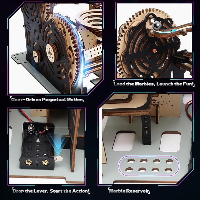 Motorized 3D Wooden Puzzles Marble Run Set for Adults & Teens, Mechanical Marble Run Model Kit to Build, Fun STEM Engineering Gift & Unique Desktop Decor, Christmas Birthday Gift