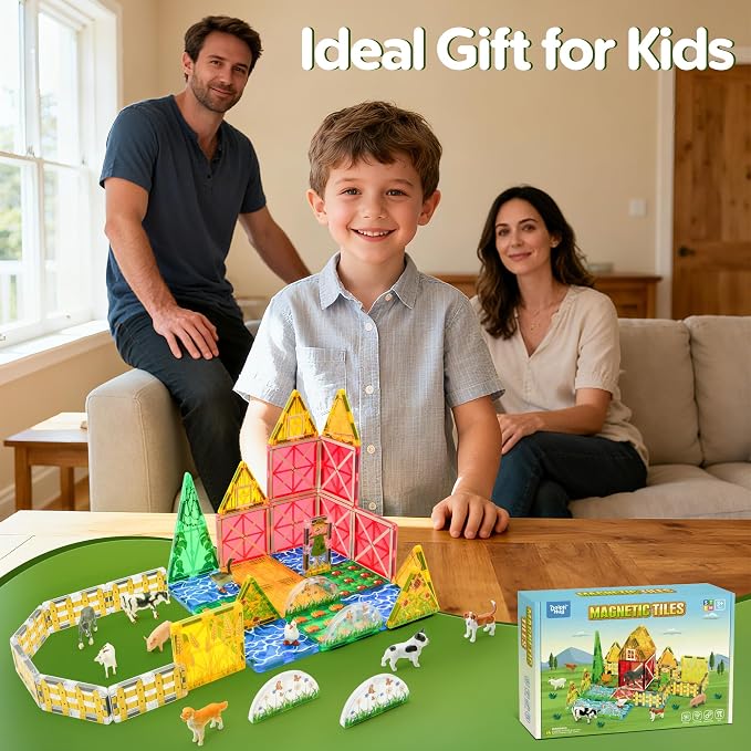 Farm Magnetic Tiles Toys 2026 3D STEM Educational Toys with Animals, Montessori Learning and Playing Toys for Kids, Preschool Toddlers Magnets Building Set, Ideal Gift for Boys Girls Ages 3-5 4-8 5-7