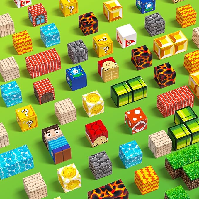 Magnetic Blocks, 48PCS Magnetic Building Blocks, Stacking Magnets for Kids, Sensory Toy for STEM Constructions Magnet Blocks for Boys Girls Age 3+, Christmas Birthday Gifts (Lava Forest)