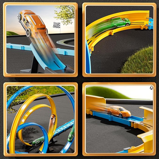 MSKOLER Car Race Track Sets for Kids 3 4 5 6 7 8 9 Years Old - Toy Car Track Set for Boys 3-5 6-8 8-12, Racing Game with 4 Small Cars, Boys Toy, Gifts for Girls 3-8