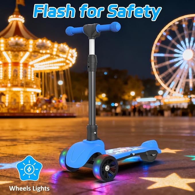 Electric Scooter, 80W Motor, 3 Levels Adjustable Handlebar, 5 Mph Safe Speed, Lighted Up Wheel, Lean-to-Steer Design, Foldable Kick Scooter Boys & Girl